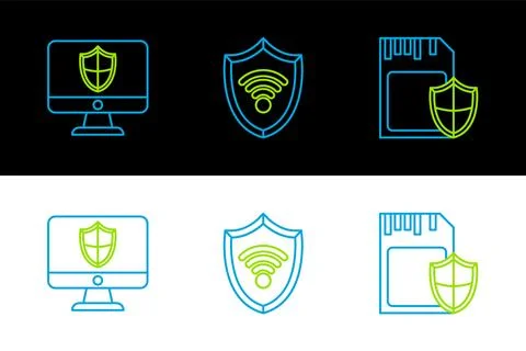 Set line SD card and shield, Computer monitor and Shield with WiFi wireless.. Stock Illustration