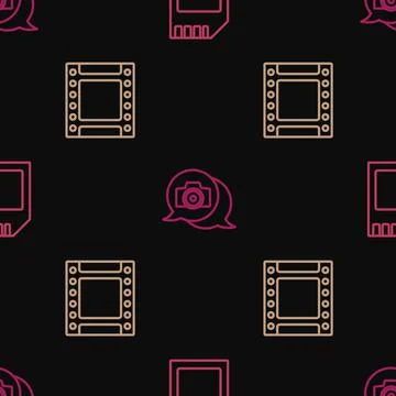 Set line SD card, Camera roll cartridge and Photo camera on seamless pattern Stockillustratie