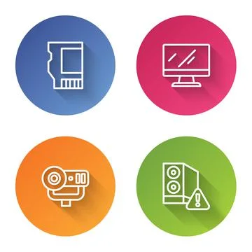 Set line SD card, Computer monitor screen, Web camera and Case of computer Stock Illustration