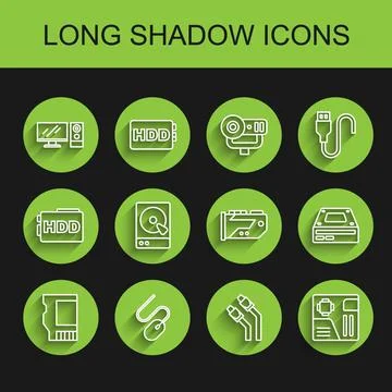 Set line SD card, Computer mouse, monitor, LAN cable network internet Stockillustratie