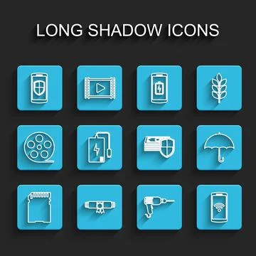 Set line SD card, Diploma rolled scroll, Smartphone with shield, Drill machine Stock Illustration