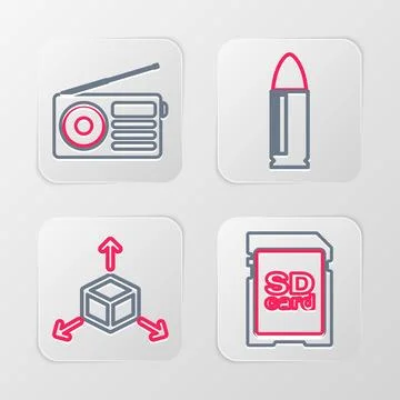 Set line SD card, Isometric cube, Key and Radio icon. Vector Stock Illustration