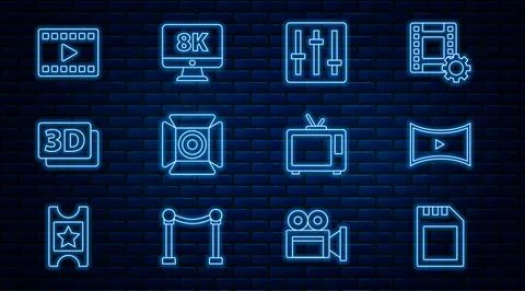 Set line SD card, Online play video, Sound mixer controller, Movie spotlight, 3D Stock Illustration