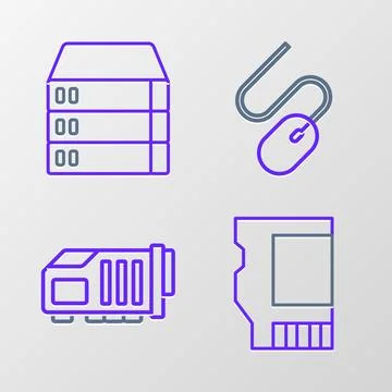 Set line SD card, Video graphic, Computer mouse and Server, Data, Web Hosti.. Stock Illustration