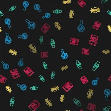 Set line Search 5G network, Smart watch, and on seamless pattern. Vector イラスト素材