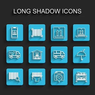 Set line Search barcode, Scanner scanning, Mobile with app tracking, Location Stock Illustration