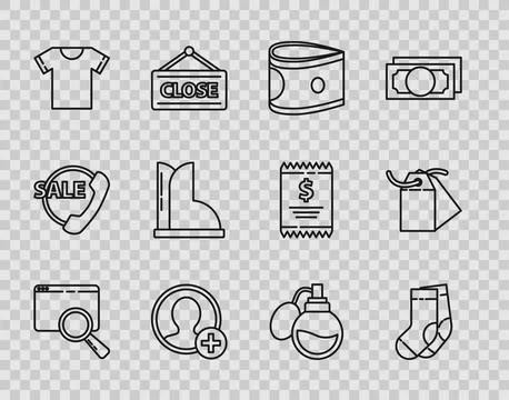 Set line Search in a browser window, Socks, Stacks paper money cash, Create.. 스톡 일러스트