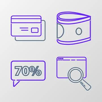 Set line Search in a browser window, Seventy discount percent tag, Stacks p.. 스톡 일러스트