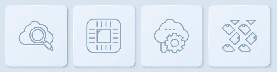 Set line Search cloud computing, Cloud technology data transfer, Processor with 스톡 일러스트