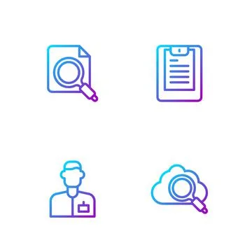 Set line Search cloud computing, Analyst engineer, concept with folder and Stock Illustration