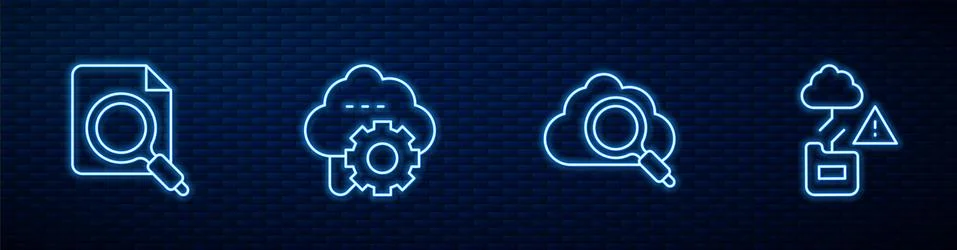 Set line Search cloud computing, concept with folder, Cloud technology data Stock Illustration