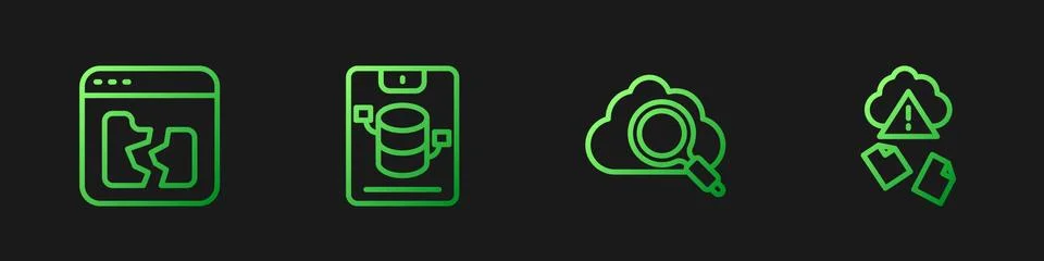 Set line Search cloud computing, Broken file, Server, Data, Web Hosting and Illustrazione stock