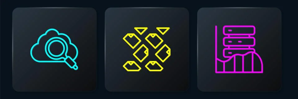 Set line Search cloud computing, Server, Data, Web Hosting and stream. Black Illustrazione stock