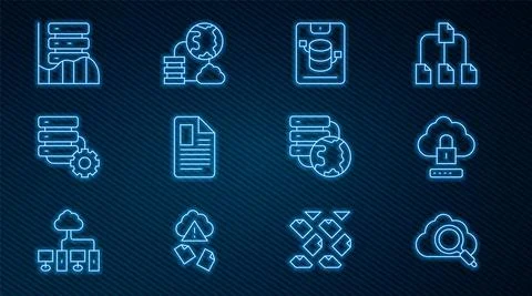 Set line Search cloud computing, Cloud lock, Server, Data, Web Hosting, File Stock Illustration