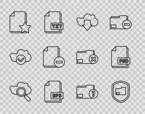 Set line Search cloud computing, Document folder protection, Cloud download, EPS Illustrazione stock