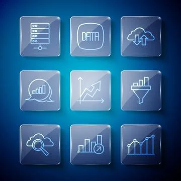 Set line Search cloud computing, Financial growth, Pie chart infographic, Cloud Stock Illustration