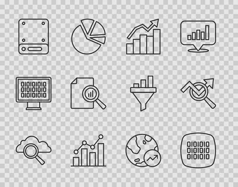 Set line Search cloud computing, Binary code, Financial growth, Pie chart Illustrazione stock