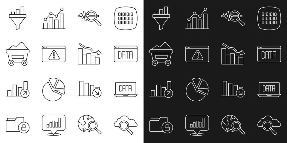 Set line Search cloud computing, Data analysis, data, Browser with exclamation 스톡 일러스트