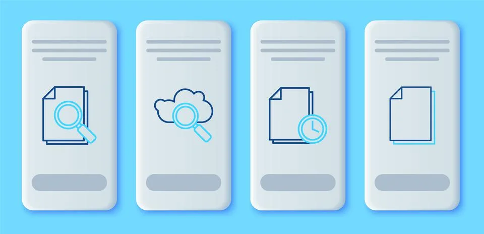 Set line Search cloud computing, Document with clock, search and  icon. Vecto Stock Illustration