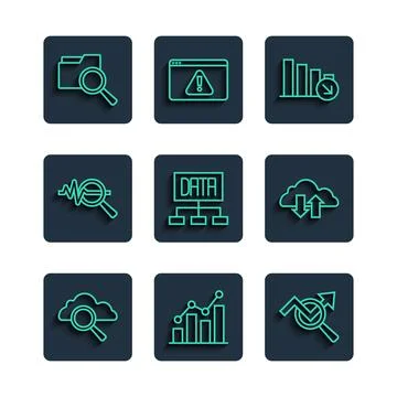 Set line Search cloud computing, Pie chart infographic, data analysis, Financial Stockillustratie