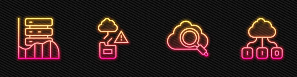 Set line Search cloud computing, Server, Data, Web Hosting, Cloud technology Illustrazione stock