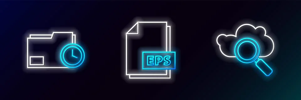 Set line Search cloud computing, Document folder with clock and EPS file 스톡 일러스트