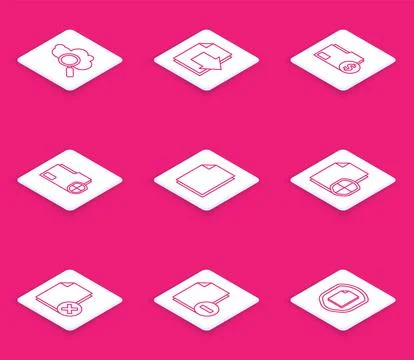 Set line Search cloud computing, Next page arrow, Finance document folder, .. Stock Illustration