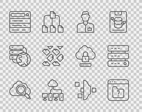 Set line Search cloud computing, File missing, Analyst engineer, Computer n.. Stock Illustration