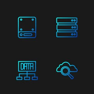 Set line Search cloud computing, Data analysis, Server and . Gradient color.. Stock Illustration