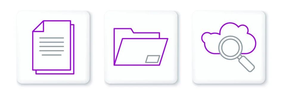 Set line Search cloud computing, Document and folder icon. Vector Stockillustratie