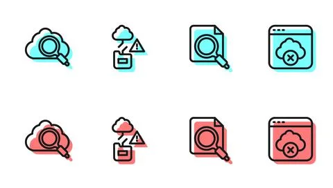 Set line Search concept with folder, cloud computing, Cloud technology data Stockillustratie