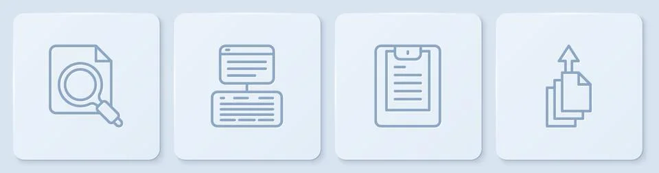 Set line Search concept with folder, Server, Data report, Data, Web Hosting and Stock Illustration