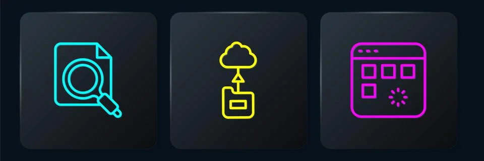Set line Search concept with folder, Loading data window and Cloud technology Stock Illustration