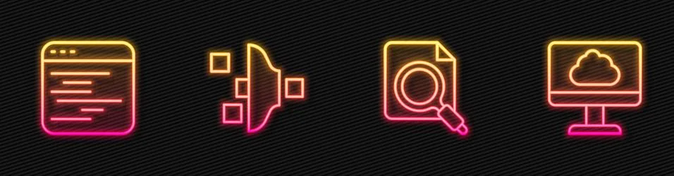 Set line Search concept with folder, Software, Filter setting and Cloud Stock Illustration