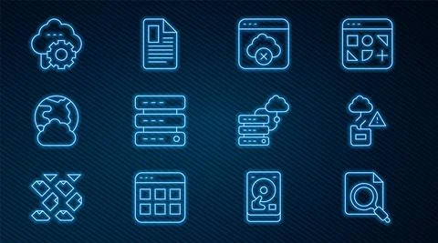 Set line Search concept with folder, Cloud technology data transfer, Failed Stock Illustration