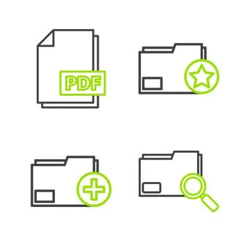 Set line Search concept with folder, Add new, Document star and PDF file Stock Illustration