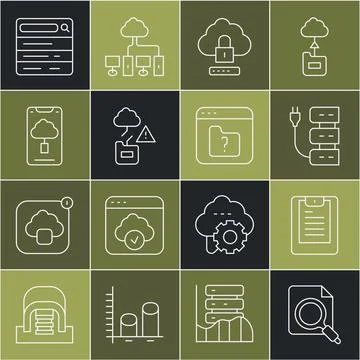 Set line Search concept with folder, Server, Data report, Cloud computing lock イラスト素材