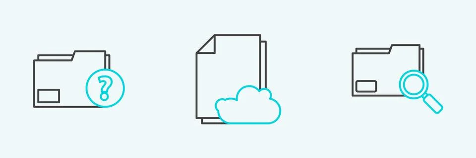 Set line Search concept with folder, Unknown document and Cloud storage text Stockillustratie