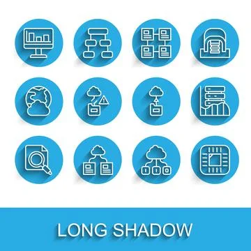 Set line Search concept with folder, Cloud technology data transfer, Monito.. Stock Illustration