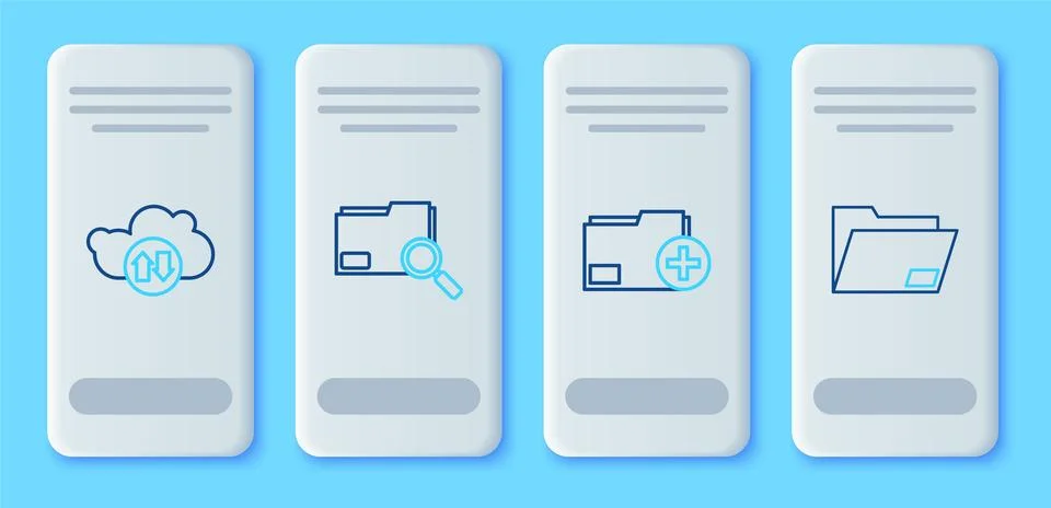 Set line Search concept with folder, Add new, Cloud download and upload and.. 스톡 일러스트