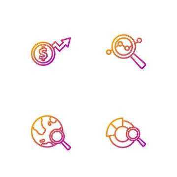 Set line Search data analysis, globe, Financial growth dollar and . Gradient Stock Illustration