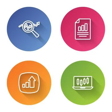 Set line Search data analysis, Document with graph chart, Financial growth and Illustrazione stock
