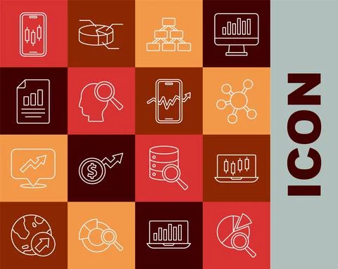 Set line Search data analysis, Stocks market growth graphs, Project team base Illustrazione stock