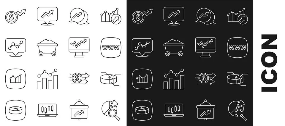 Set line Search data analysis, Pie chart infographic, Website template Stock Illustration