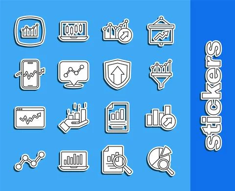 Set line Search data analysis, Financial growth, Sales funnel with chart, Graph イラスト素材