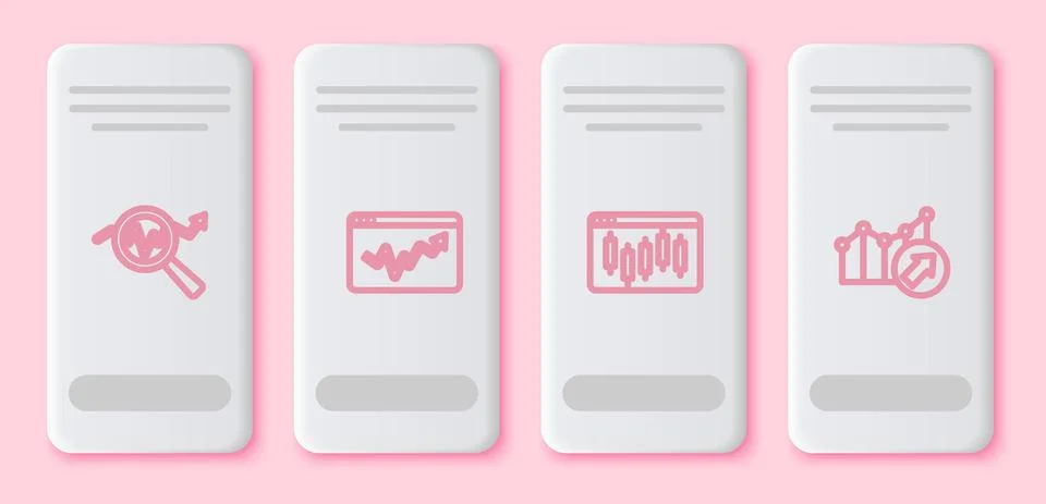 Set line Search data analysis, Graph chart infographic, Browser with stocks Stock Illustration