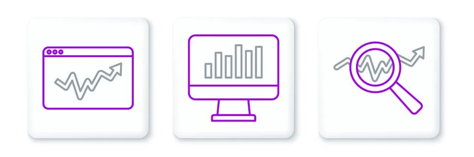 Set line Search data analysis, Graph chart infographic and Monitor with icon Stock Illustration