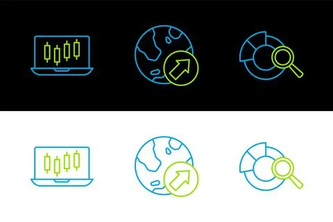Set line Search data analysis, Stocks market growth graphs and Financial icon イラスト素材