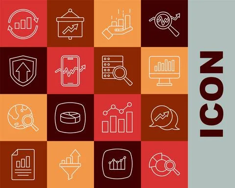 Set line Search data analysis, Financial growth, Monitor with graph chart Stock Illustration