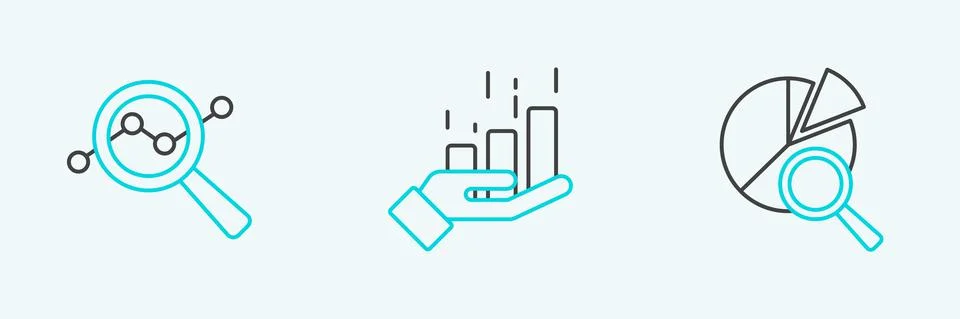 Set line Search data analysis, and Financial growth icon. Vector Illustrazione stock